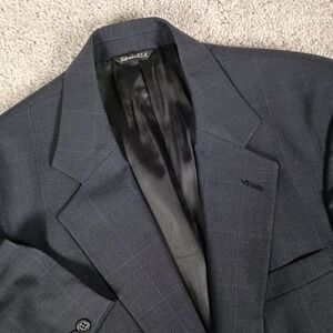 Joseph And Feiss 44R 34x30 Athletic Fit Navy Blue Glen Check Plaid Mens Suit